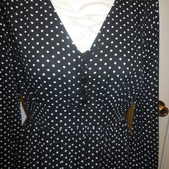 Dress Polka Dot NEW retro fit & flare long sleeve bellow knee summer party - Picture 2 of 9